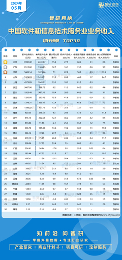 2024年5月中國(guó)軟件與信息技術(shù)服務(wù)業(yè)收入榜單揭曉，北京單月收入突破兩千億元大關(guān)